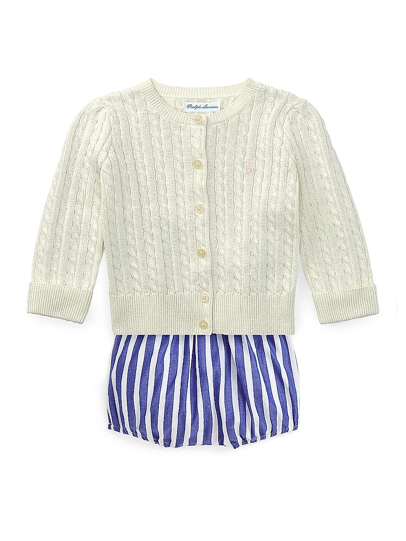 Baby Girl's Striped Cotton Poplin Tank Top & Shorts Set