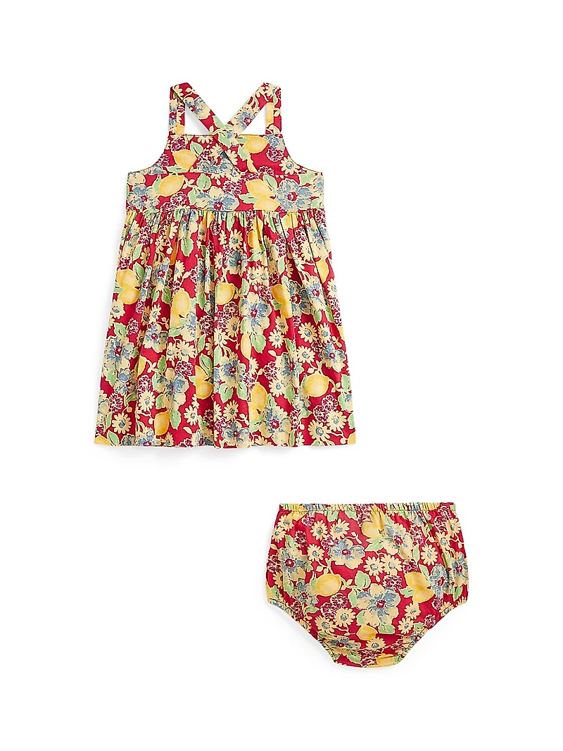 Baby Girl's Floral Cotton Dress & Bloomers Set