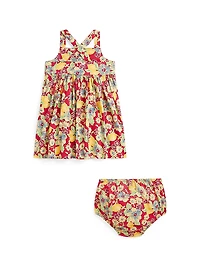 Baby Girl's Floral Cotton Dress & Bloomers Set