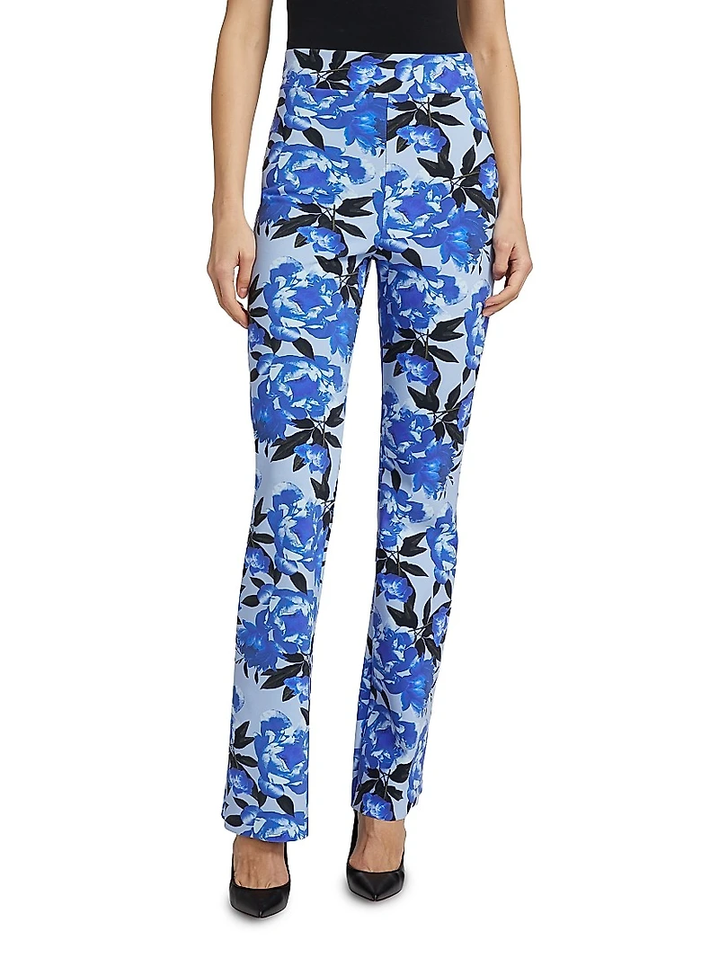 Venusette Floral Jersey High-Waisted Flared Pants