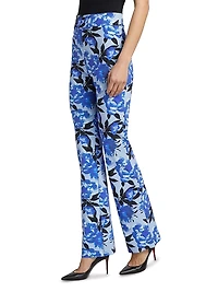 Venusette Floral Jersey High-Waisted Flared Pants