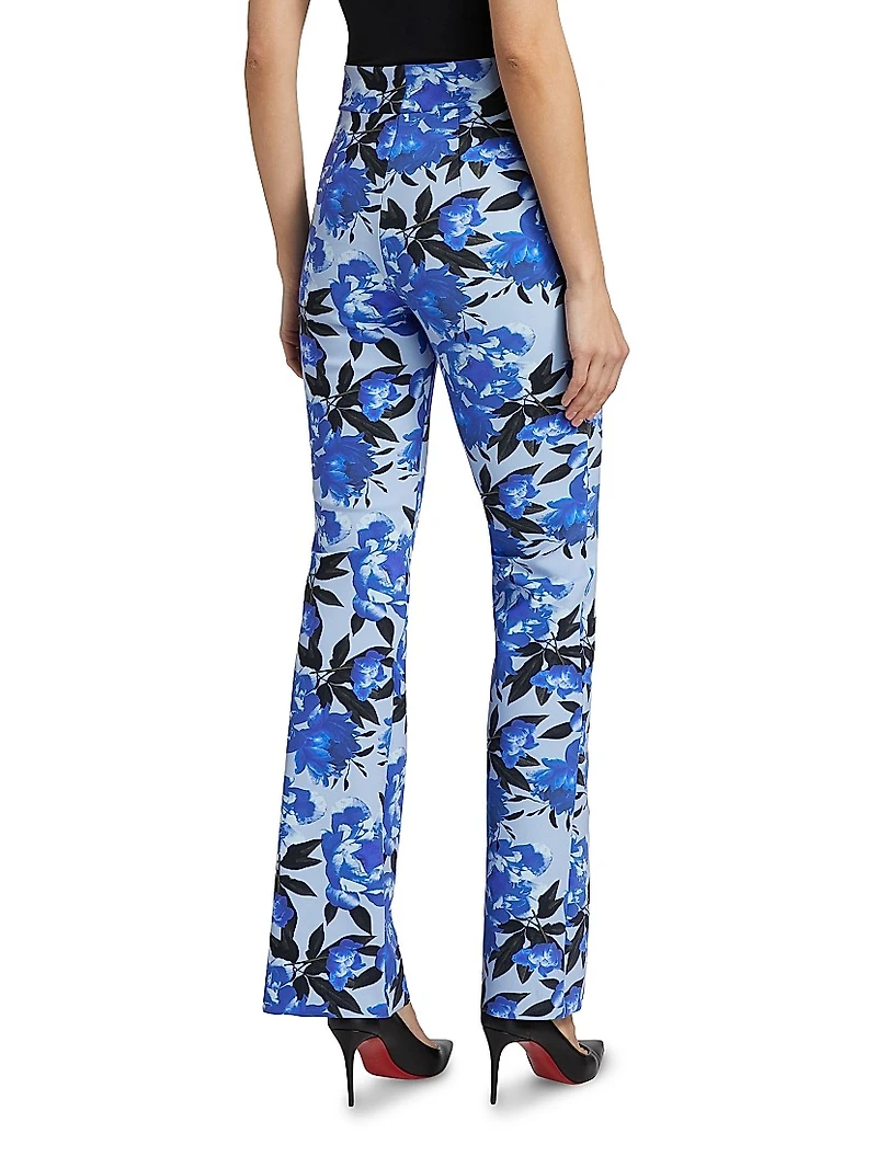 Venusette Floral Jersey High-Waisted Flared Pants
