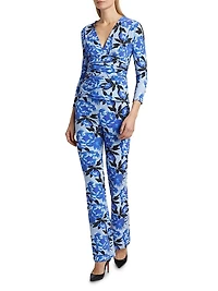 Venusette Floral Jersey High-Waisted Flared Pants