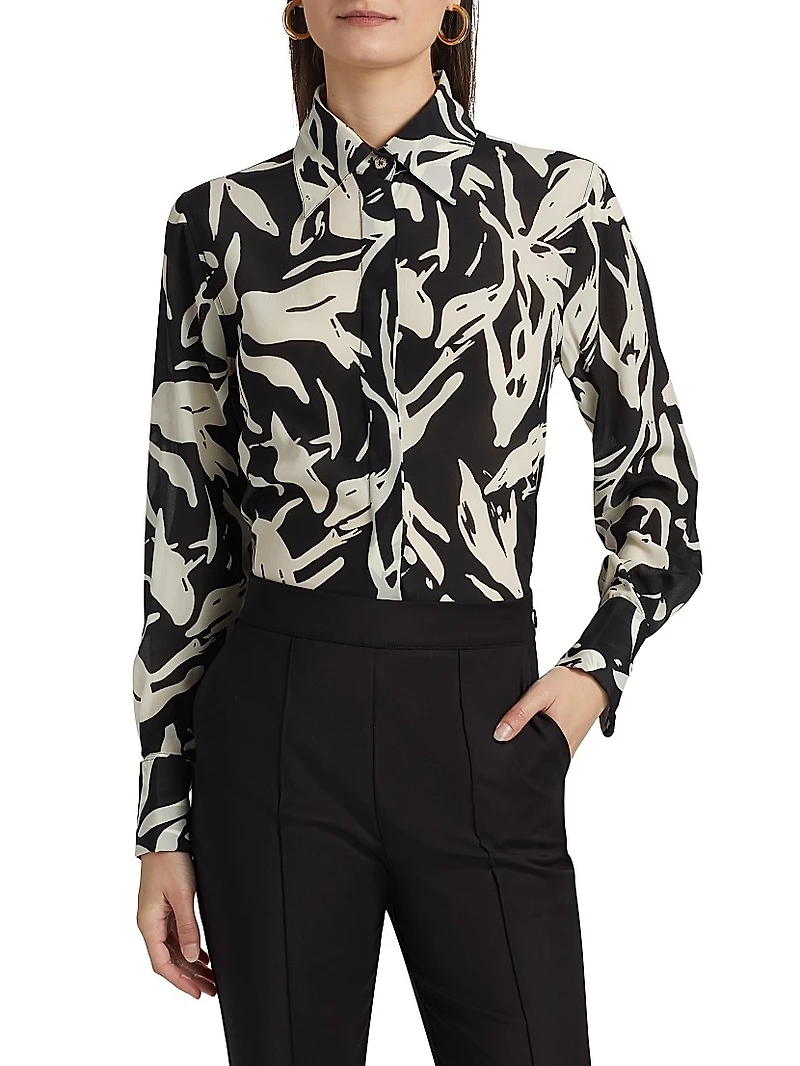 Mirjam Printed Silk Long-Sleeve Top