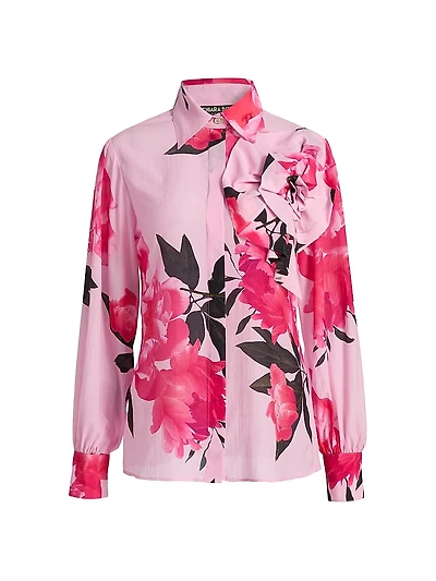Maja Floral Sheer Georgette Long-Sleeve Top