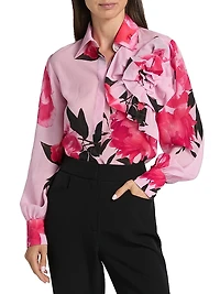Maja Floral Sheer Georgette Long-Sleeve Top