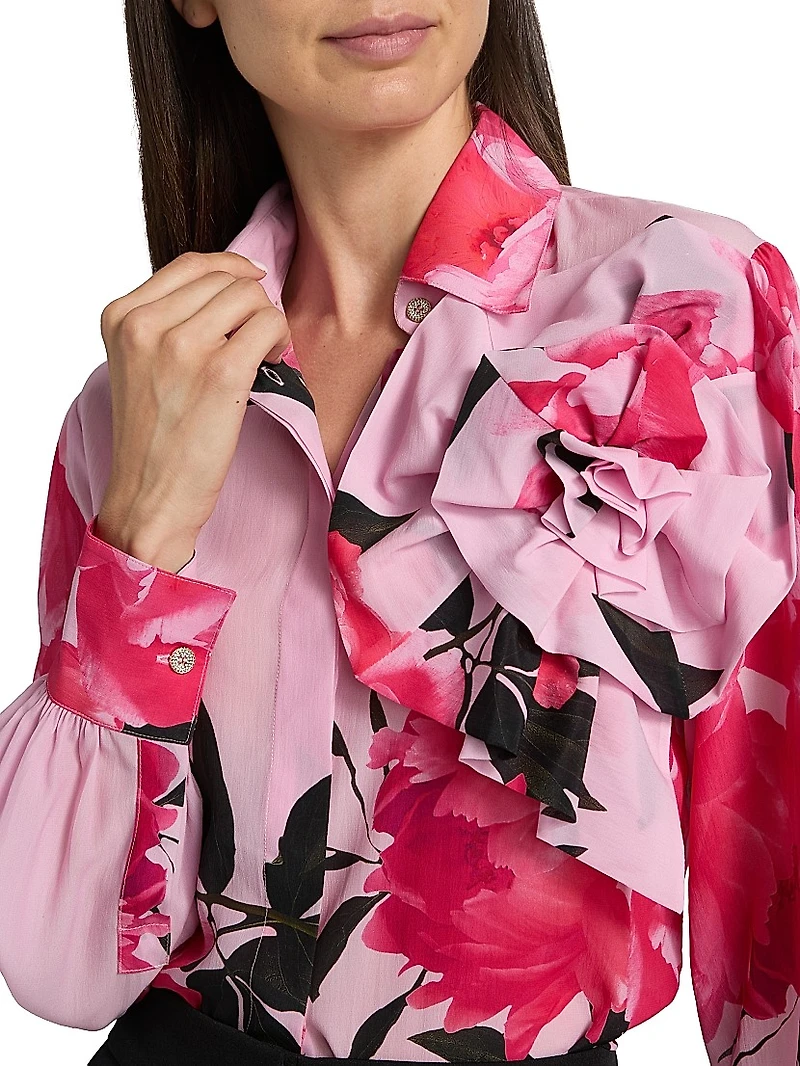 Maja Floral Sheer Georgette Long-Sleeve Top