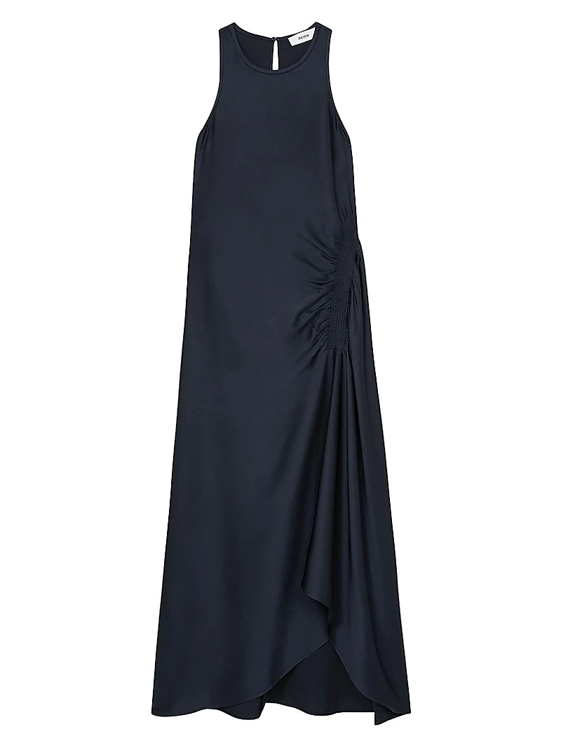 Anessa Gathered Satin Midi-Dress