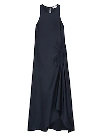 Anessa Gathered Satin Midi-Dress