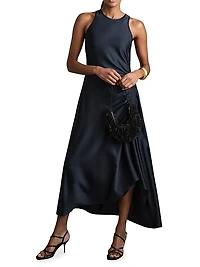 Anessa Gathered Satin Midi-Dress