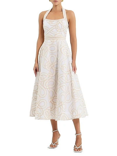 Irena Embroidered Halterneck Midi-Dress