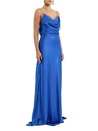 Remi Satin-Lace Cowlneck Gown