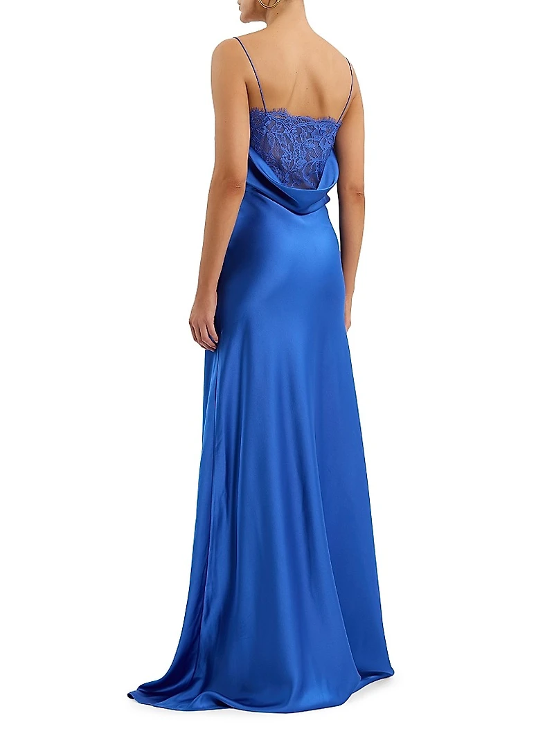 Remi Satin-Lace Cowlneck Gown