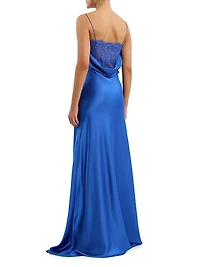 Remi Satin-Lace Cowlneck Gown
