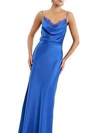 Remi Satin-Lace Cowlneck Gown