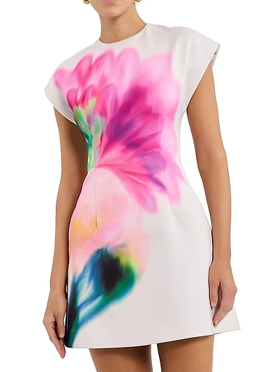 Dahlia Blossom Floral Cap-Sleeve Minidress