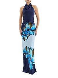 Cyran Floral Silk Halterneck Maxi Dress