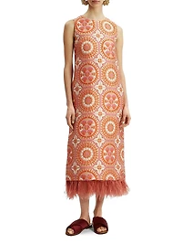 Column Dress with Feathers