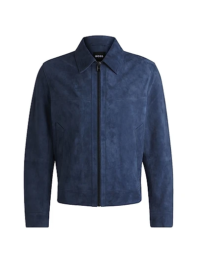 Regular-Fit Jacket in Soft Suede with Zip Front