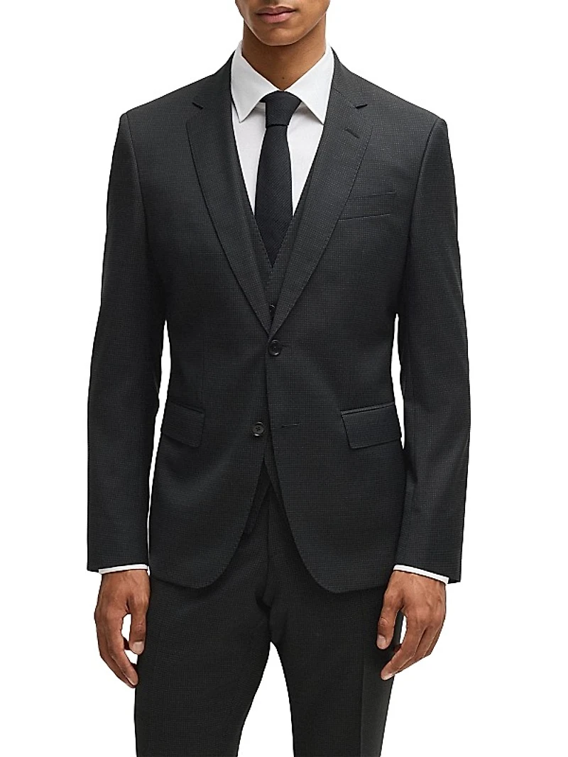 Three Piece Slim-Fit Suit in Patterned Stretch Wool