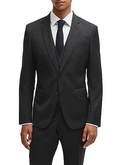 Three Piece Slim-Fit Suit in Patterned Stretch Wool