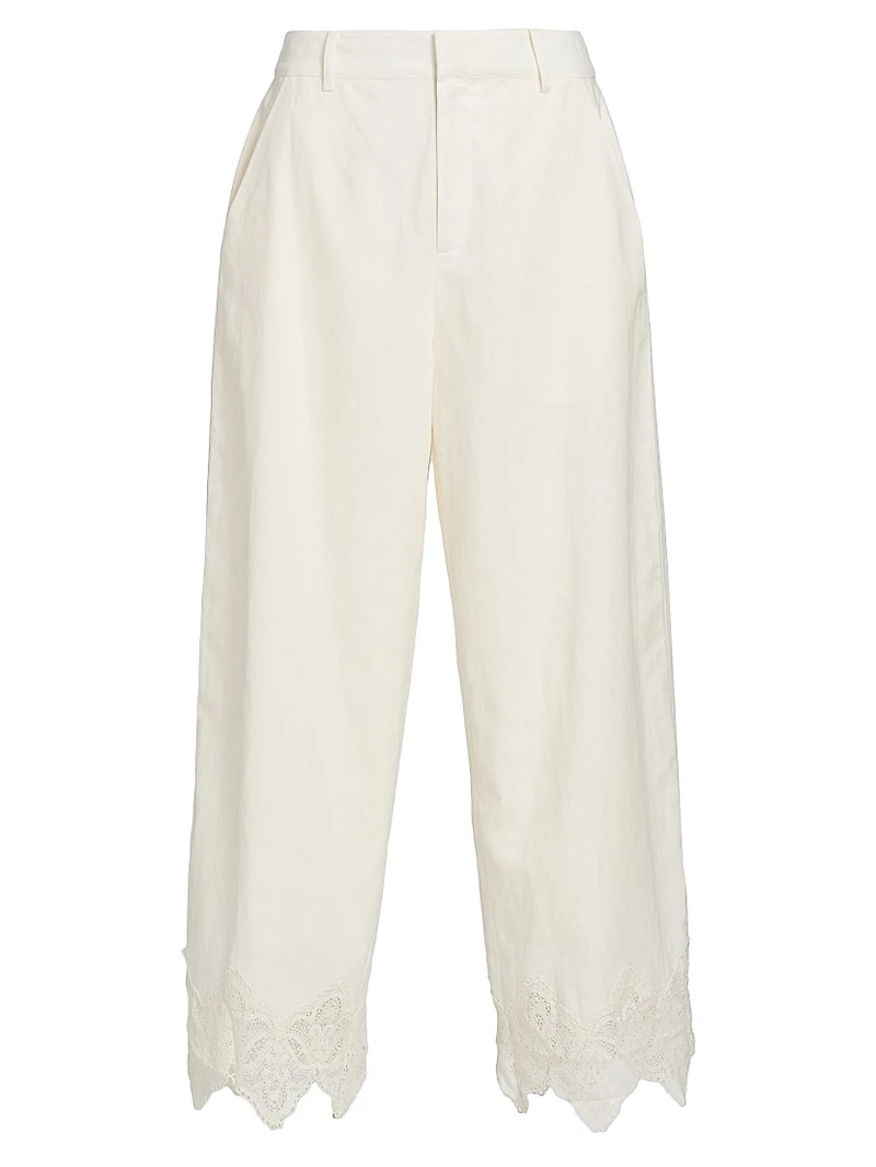 Cassia Lace-Trim Linen-Cotton Crop Pants