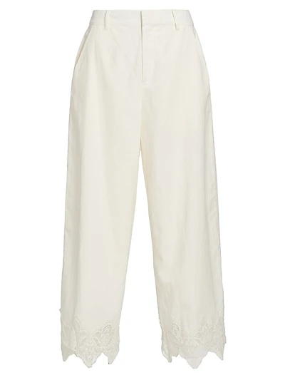 Cassia Lace-Trim Linen-Cotton Crop Pants