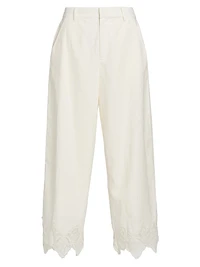 Cassia Lace-Trim Linen-Cotton Crop Pants