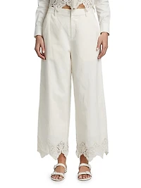 Cassia Lace-Trim Linen-Cotton Crop Pants