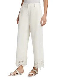 Cassia Lace-Trim Linen-Cotton Crop Pants