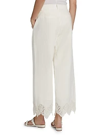 Cassia Lace-Trim Linen-Cotton Crop Pants