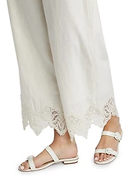 Cassia Lace-Trim Linen-Cotton Crop Pants