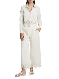 Cassia Lace-Trim Linen-Cotton Crop Pants