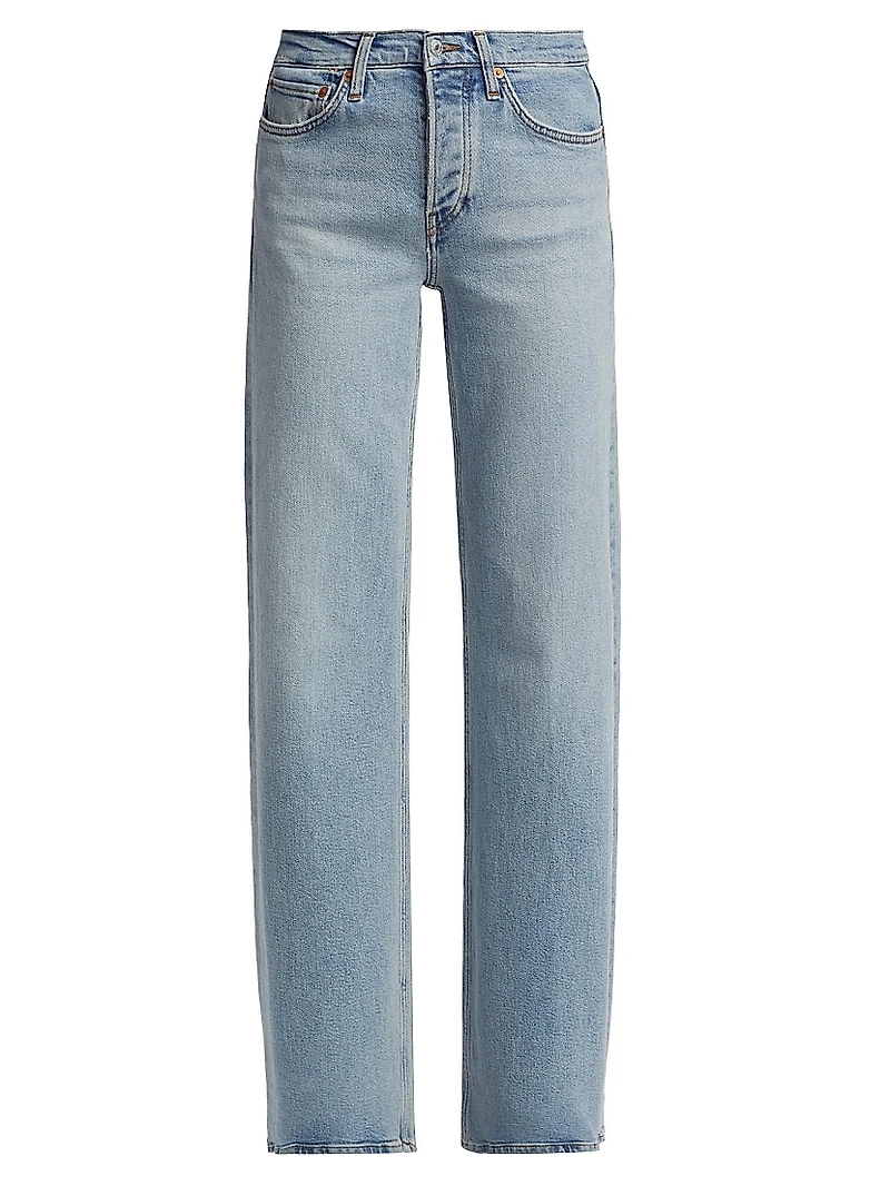 Washed Denim Mid-Rise Wide-Leg Jeans