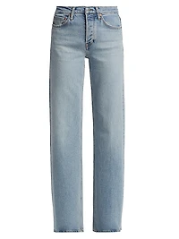 Washed Denim Mid-Rise Wide-Leg Jeans