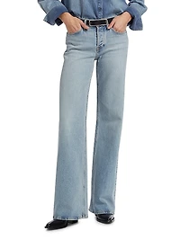 Washed Denim Mid-Rise Wide-Leg Jeans