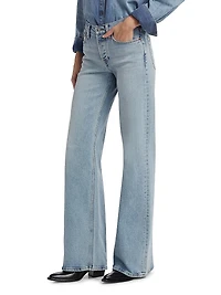 Washed Denim Mid-Rise Wide-Leg Jeans