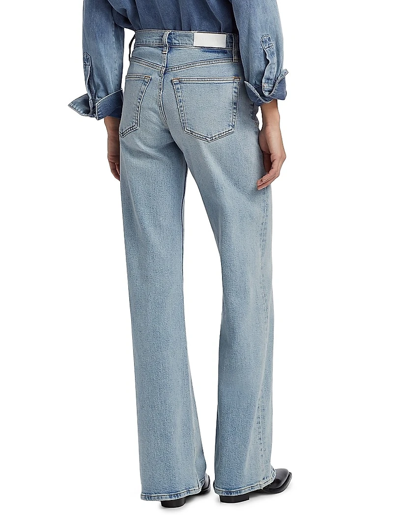 Washed Denim Mid-Rise Wide-Leg Jeans