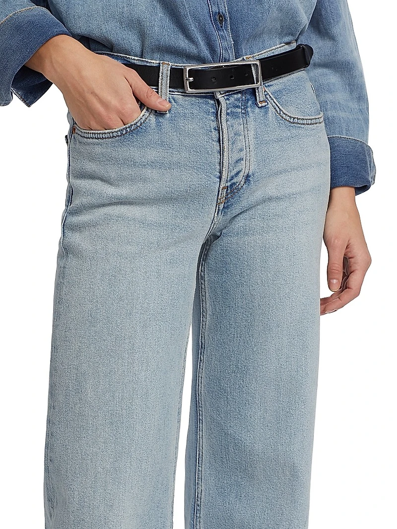Washed Denim Mid-Rise Wide-Leg Jeans