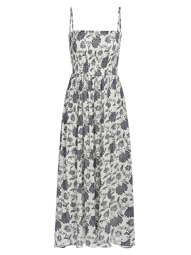 Hallie Floral Cotton-Silk Midi-Dress