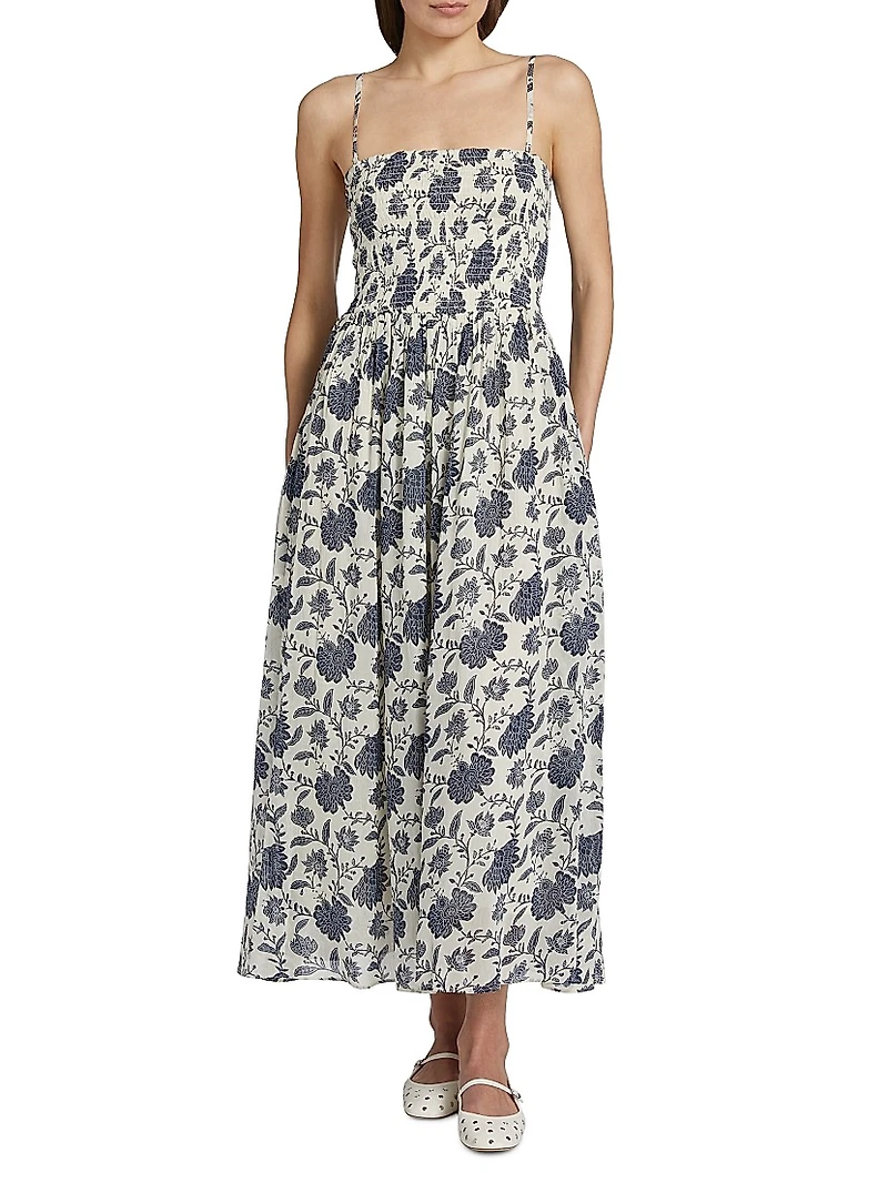 Hallie Floral Cotton-Silk Midi-Dress