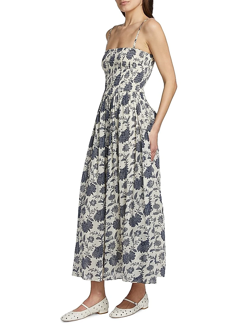 Hallie Floral Cotton-Silk Midi-Dress