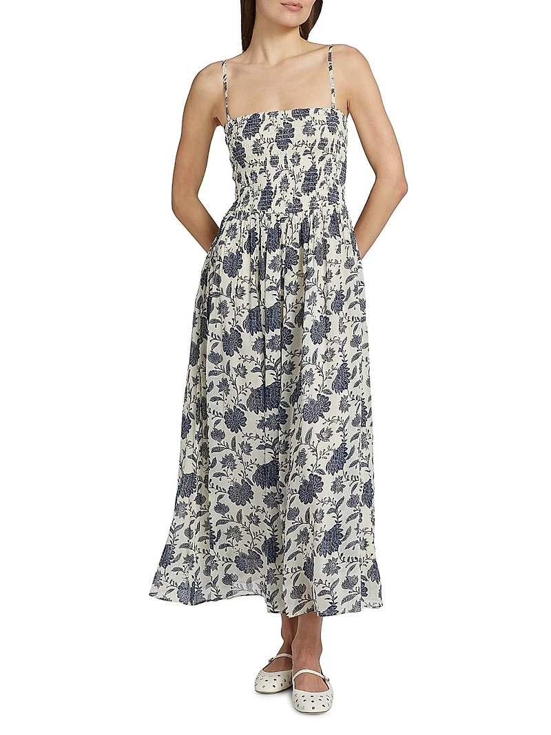 Hallie Floral Cotton-Silk Midi-Dress