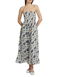 Hallie Floral Cotton-Silk Midi-Dress