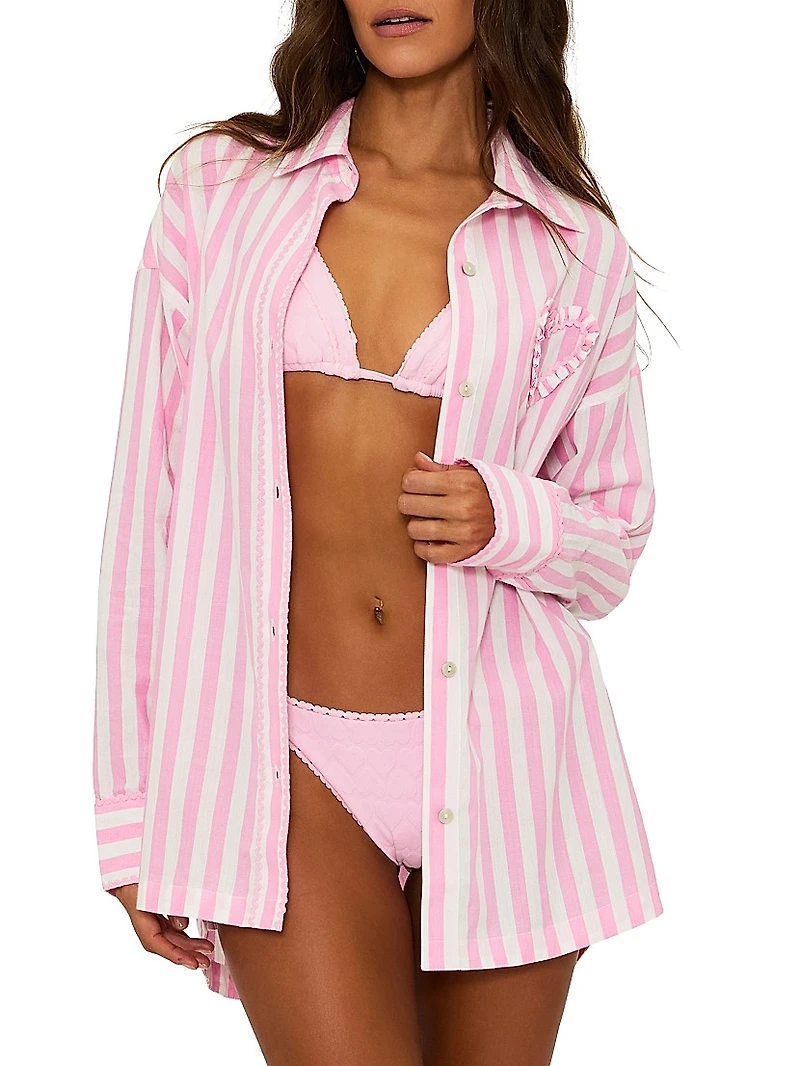 Cassidy Striped Cotton Poplin Button-Front Shirt