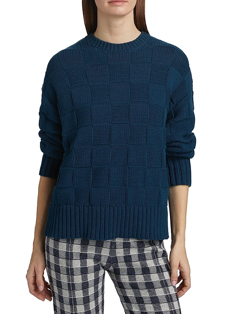 Check-Knit Stretch-Cotton Sweater