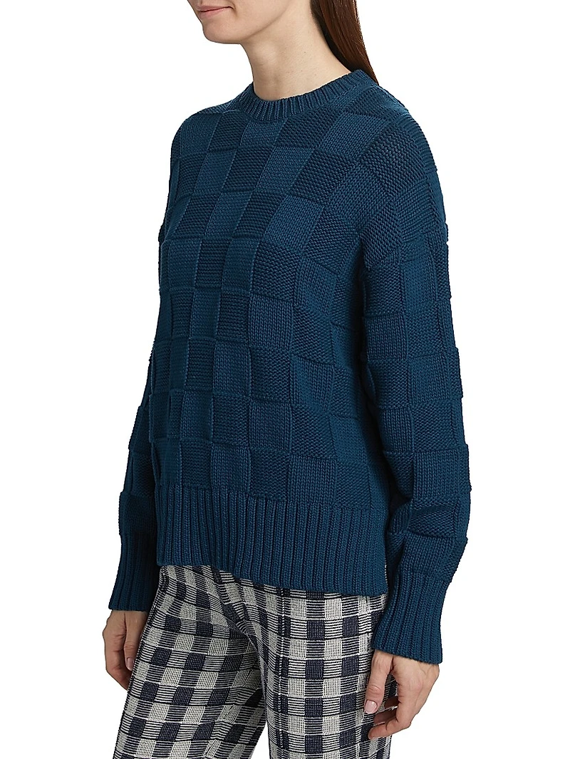 Check-Knit Stretch-Cotton Sweater