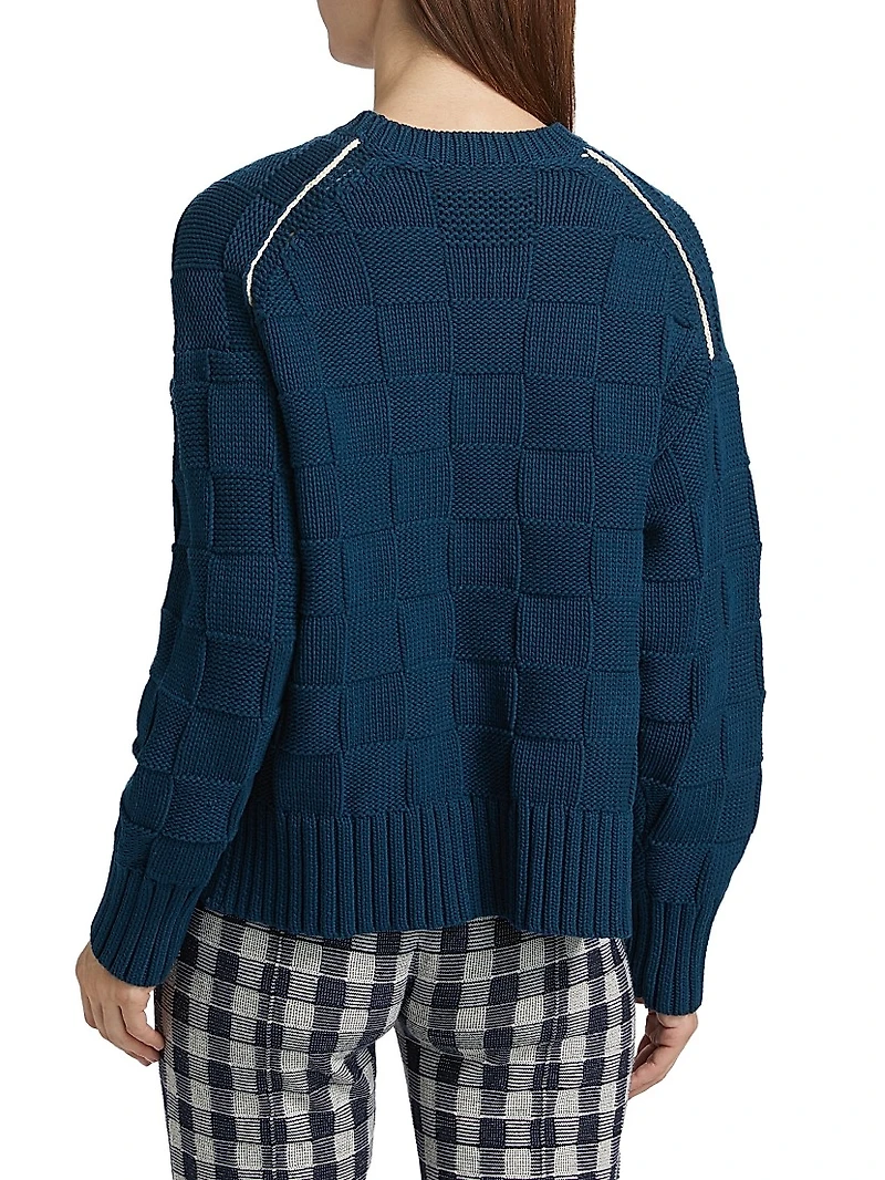 Check-Knit Stretch-Cotton Sweater