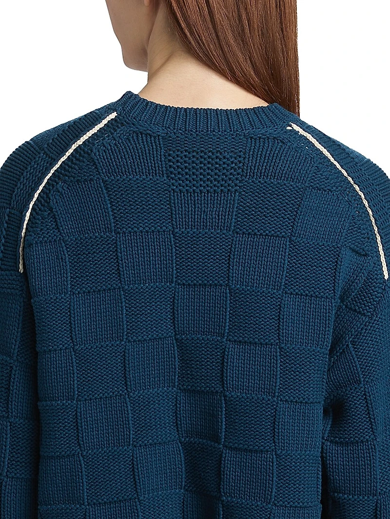 Check-Knit Stretch-Cotton Sweater
