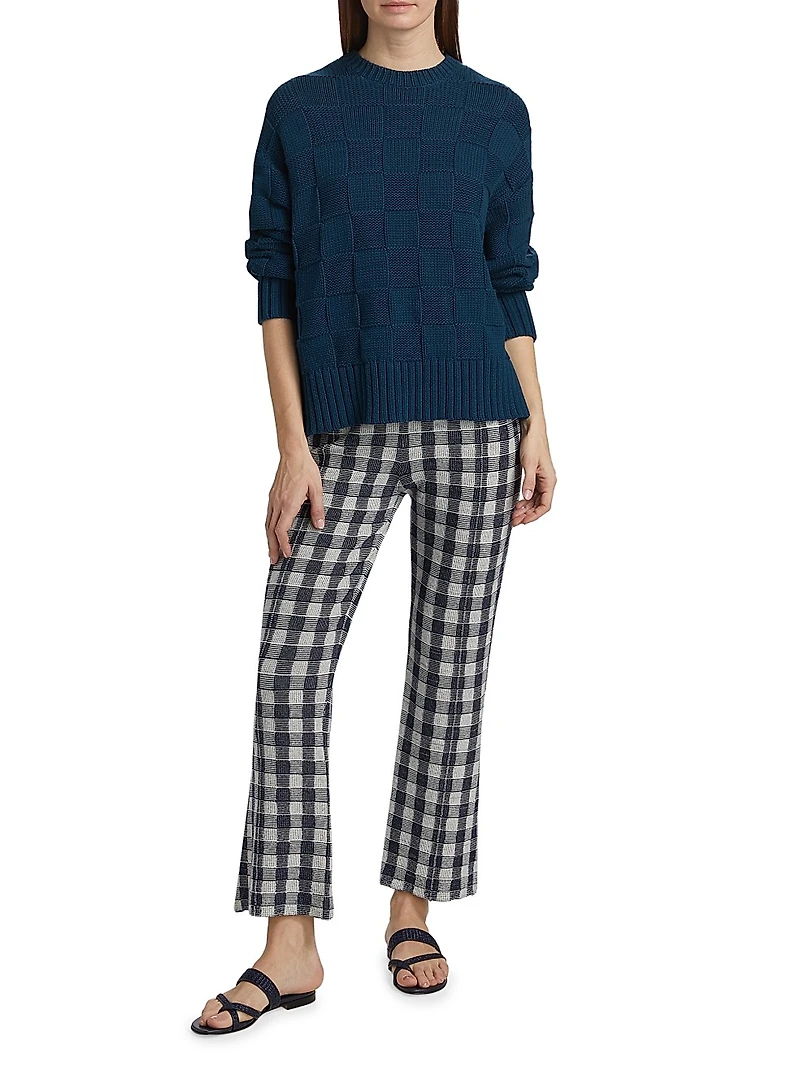 Check-Knit Stretch-Cotton Sweater